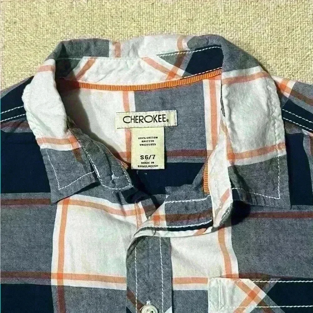 Cherokee Brand Long Sleeve Dress Shirt Blue / Orange Size 6/7 A0019